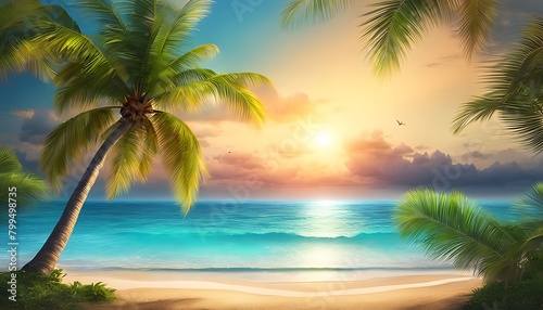  Blurred tropical beach background. Summer vacation. 