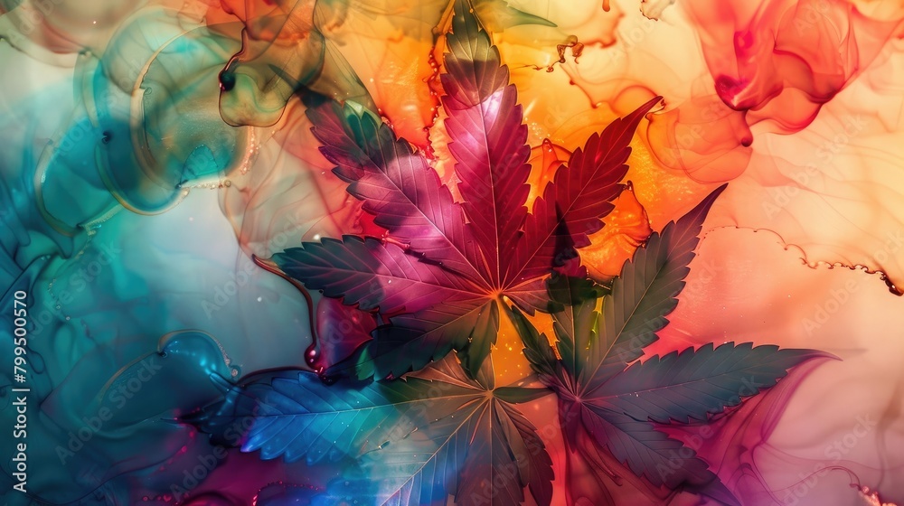 Beautiful Designer 420 Cannabis Seasonal Background with Alcohol ink painting Vibrant color Modern Wallpaper Template with Vibrant Hues for Presentation, Ad, and All Applications