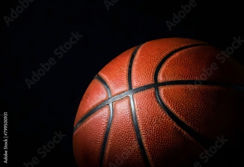 A close-up of a basketball against a dark background © nizar