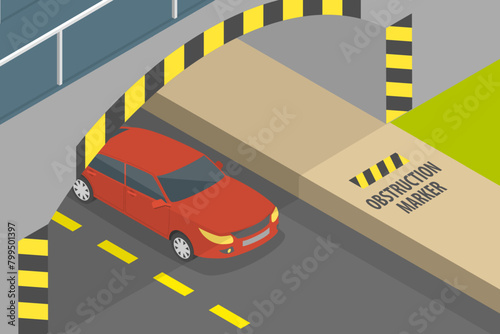 3D Isometric Flat Vector Illustration of Safety Driving, Low Bridge Sign