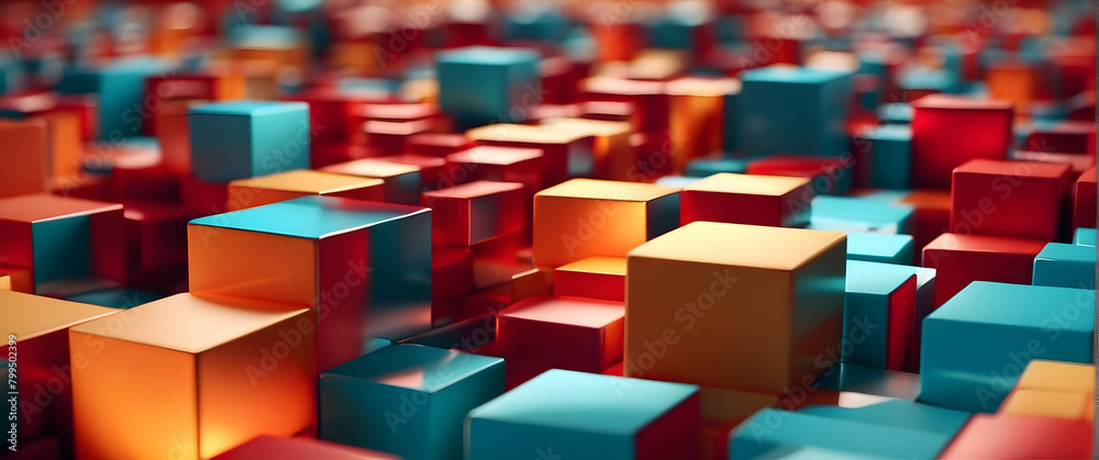 Obraz premium This striking image presents a 3D array of colorful abstract cubes creating a mesmerizing pattern