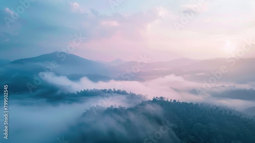 Beautiful foggy morning over mountain