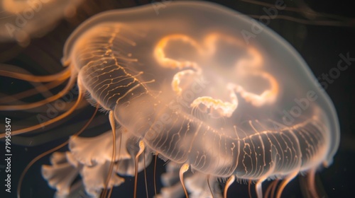 Luminous Jellyfish Gliding Serenely in Deep Ocean Waters