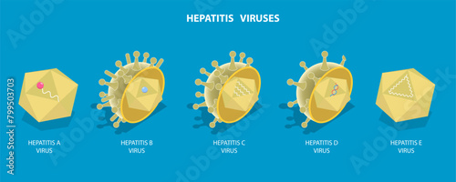 3D Isometric Flat Vector Illustration of Hepatitis Viruses, Liver Disease