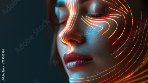 advanced skincare technology with illuminated lines on female face