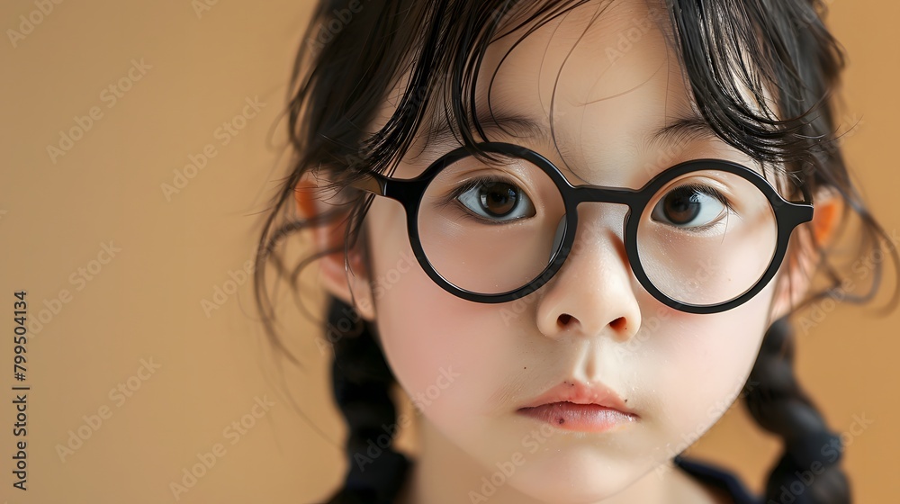 黒フレームメガネをかけた日本人の女の子 黒フレームメガネをかけた日本人の女の子