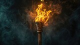 Illustration of a wooden torch fire. 3d medieval fire lamp. Combustion element design