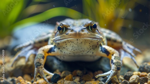 Frontal shot of a frog showing detail on its skin  eyes  and expression adding personality to this amphibian portrait