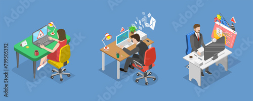 3D Isometric Flat Vector Illustration of Computer Network Attack, Cybersecurity, Digital Information Protection