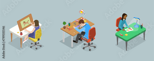 3D Isometric Flat Vector Illustration of Designers At Work, Professional Visual Artists