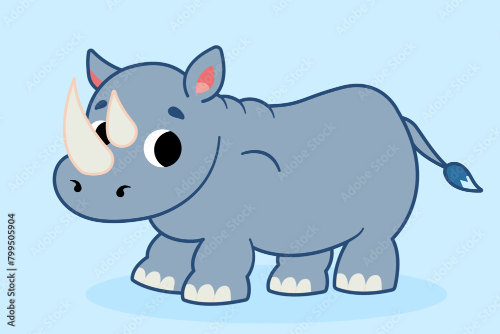Naklejka premium Cute cartoon rhinoceros. Children's vector illustration