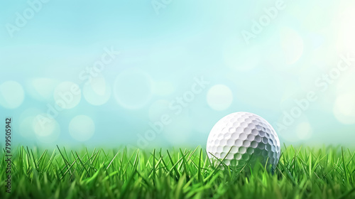 golf ball on fresh green grass with bokeh light background, with a copy space for text