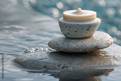 Warm skin care products face cream floats rocks