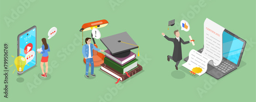 3D Isometric Flat Vector Illustration of Education, Student Learning Process