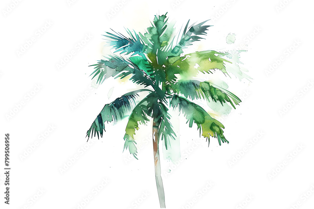 Fototapeta premium Minimalistic watercolor of a Palm Tree on a white background, cute and comical,