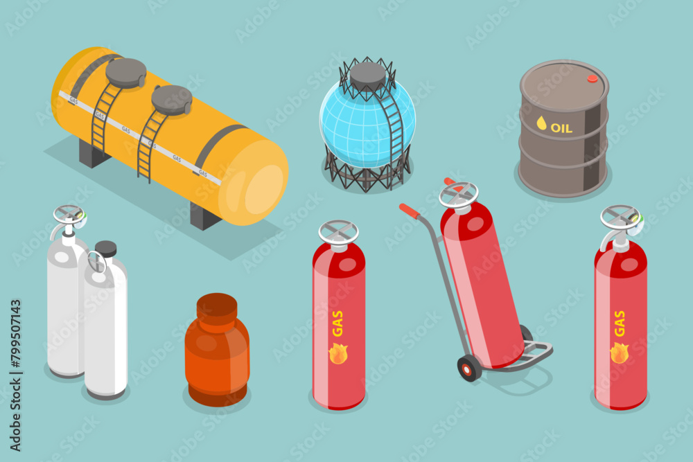 3D Isometric Flat Vector Illustration of Gas Cylindrical Containers ...