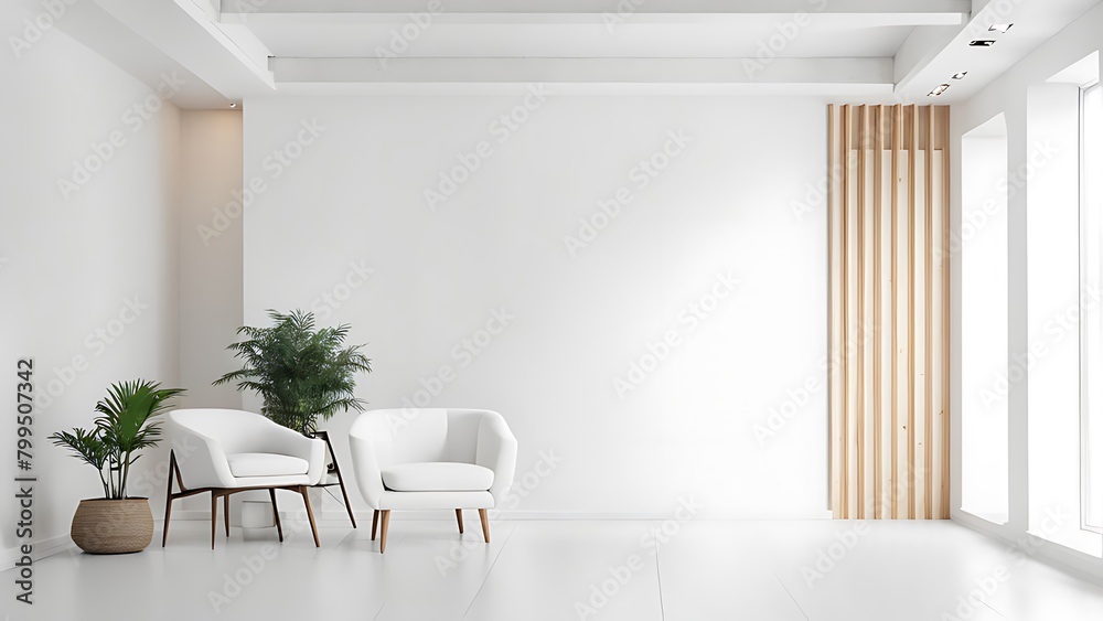 Modern minimalist interior with an armchair on empty white color wall background. Modern minimalist interior with an armchair on empty white color wall background.