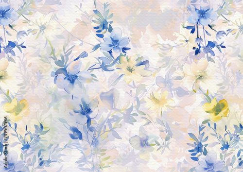 sweet spring flowers meadow watercolor background