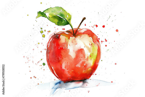 Minimalistic watercolor of an Apple on a white background  cute and comical 