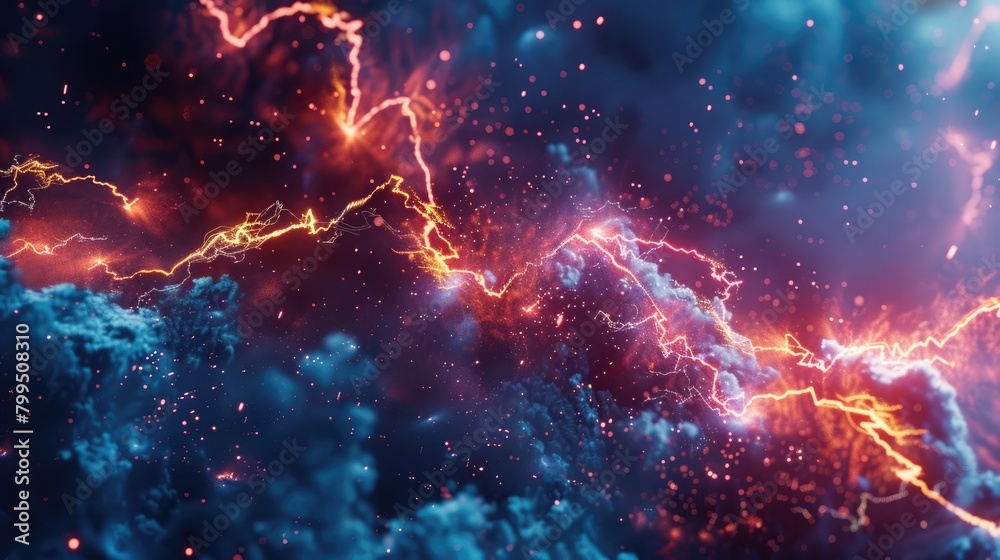 lightning strike colored 3d rendering element