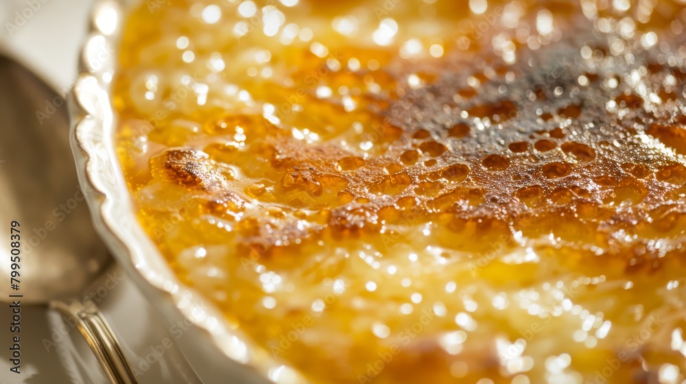 Close-up of Golden Caramelized Sugar on Creme Brulee Dessert Close-up of Golden Caramelized Sugar on Creme Brulee Dessert