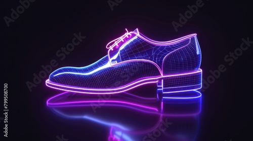 Glowing neon line Traditional indian shoes icon isolated on brick wall background.