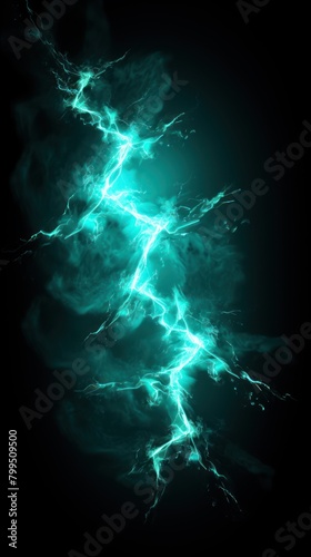 Turquoise lightning, isolated on a black background vector illustration glowing turquoise electric flash thunder lighting blank empty pattern with copy space 