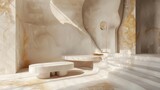 luxury platform in white marble and gold shapes 3d