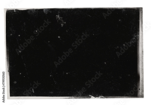 Vintage photo, black background with dusts and scratches, with semi-transparent egde of the film on transparent background. Retro photo film background for artistic templates. photo