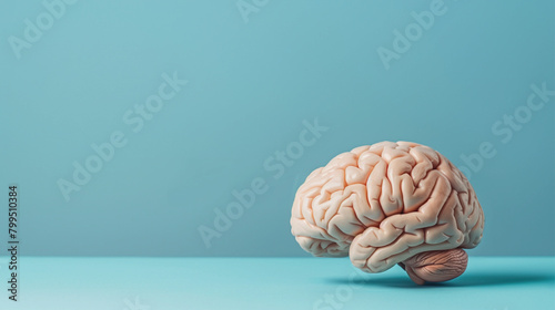 Human brain isolated on blue background, text space for presentation