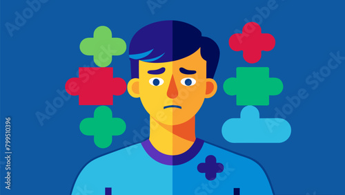 An adult who has mastered masking and hiding their autistic traits often becoming exhausted from constantly trying to fit in and conform to societal. Vector illustration