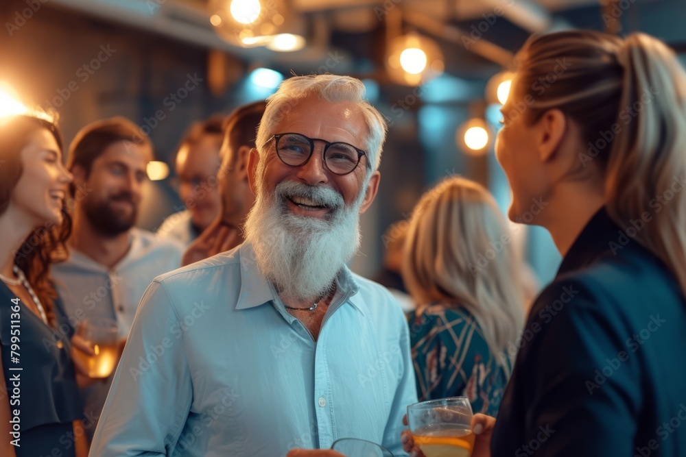 Cheerful senior man in eyeglasses drinking beer at restaurant Cheerful senior man in eyeglasses drinking beer at restaurant