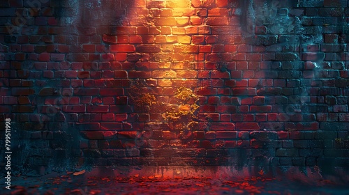 A brick wall glows abstractly with light photo