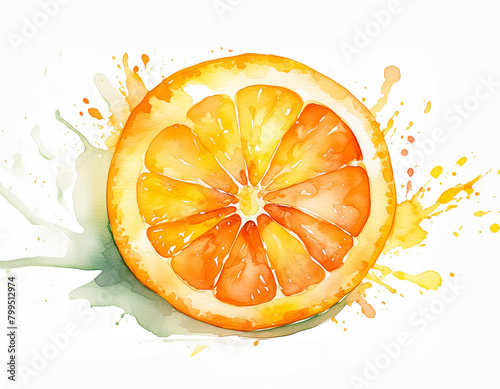 A vibrant watercolor depiction of a juicy orange slice, bursting with freshness and artistic flair