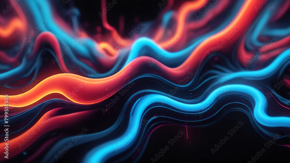 Abstract background with glowing lines. 3d neon illumination. Sci-fi backdrop. Technology banner template. Modern liquid fluid wallpaper