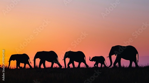 Elephant Family, A silhouette of a family of elephants walking in a line © Hifzhan Graphics