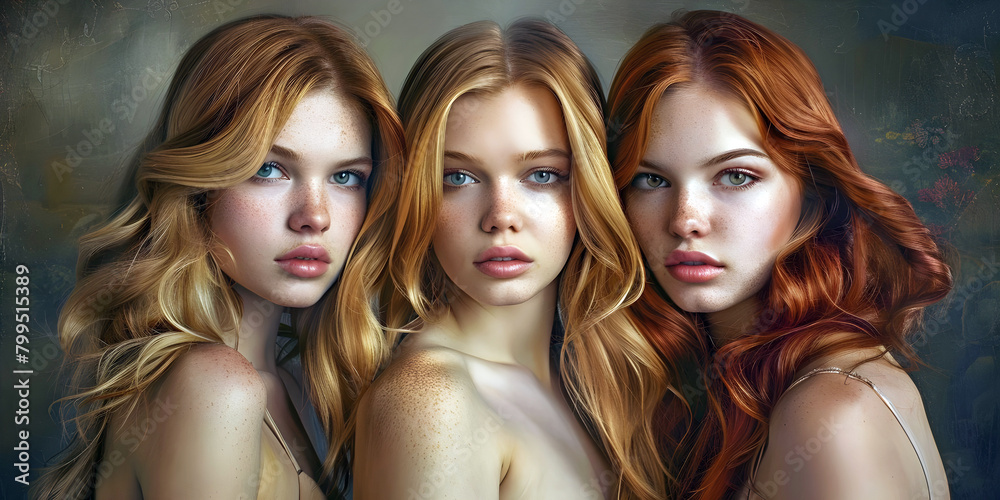 Obraz premium portrait of three women, ai generated.