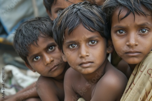 Unidentified Indian poor children in Pushkar, Rajasthan, India.