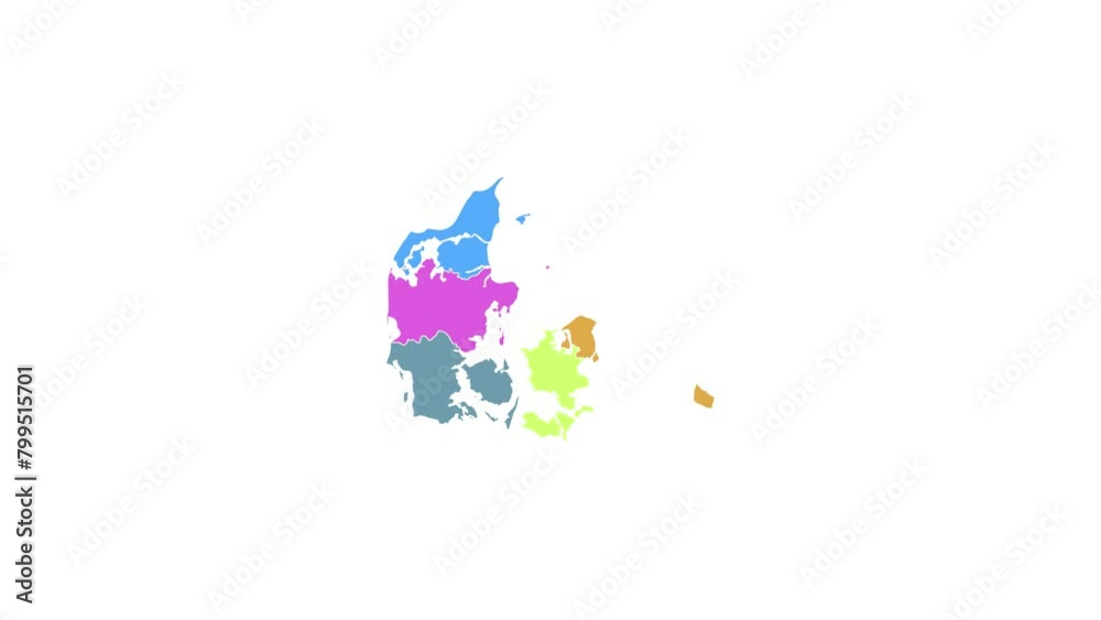 4k Map of the Kingdom of Denmark with all Regions top view animation on the white background. 60fps Five regions of Denmark with highlighter rendering 4k Map of the Kingdom of Denmark with all Regions top view animation on the white background. 60fps Five regions of Denmark with highlighter rendering