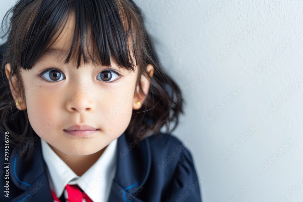 Portrait of Young Japanese Girl in School Uniform with Hopeful Expression, White background - Academic Goals, Future Leaders, East Asian Culture Portrait of Young Japanese Girl in School Uniform with Hopeful Expression, White background - Academic Goals, Future Leaders, East Asian Culture
