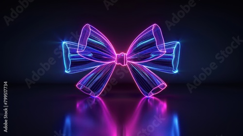 Glowing neon line Gift bow icon isolated on black background. © haizah