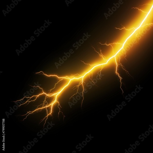 Yellow lightning, isolated on a black background vector illustration glowing yellow electric flash thunder lighting blank empty pattern with copy space 