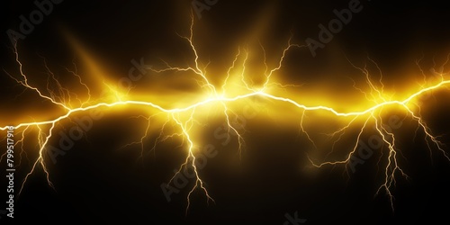 Yellow lightning, isolated on a black background vector illustration glowing yellow electric flash thunder lighting blank empty pattern with copy space 