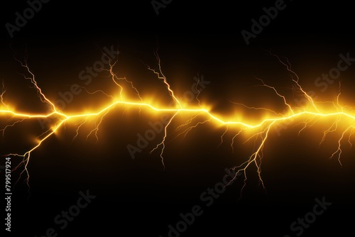 Yellow lightning, isolated on a black background vector illustration glowing yellow electric flash thunder lighting blank empty pattern with copy space 