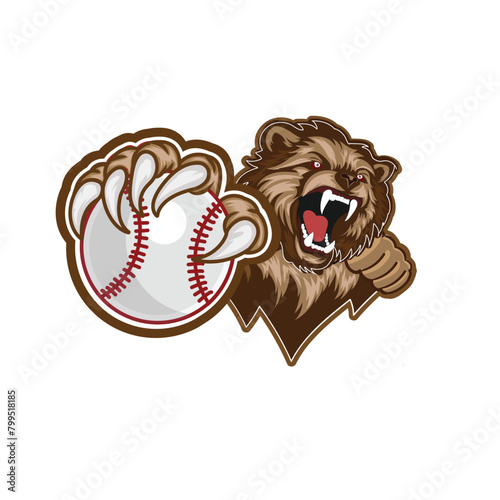 mascot icon of a bear holding a baseball