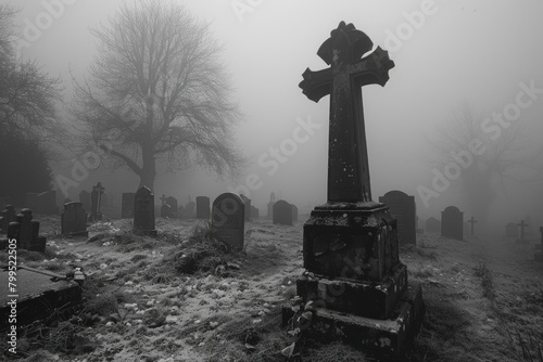 The silence of the cemetery is broken only by the whispers of the wind and the soft murmur of prayers. photo