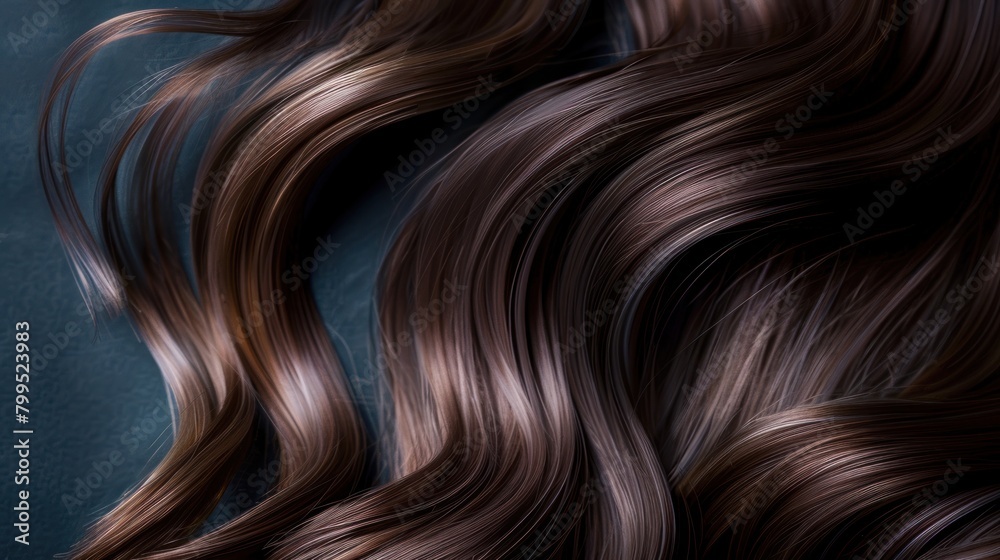 Natural brown hair on dark blue background, Natural brown hair on dark blue background,