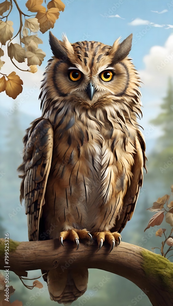 Naklejka premium great horned owl perched on branch