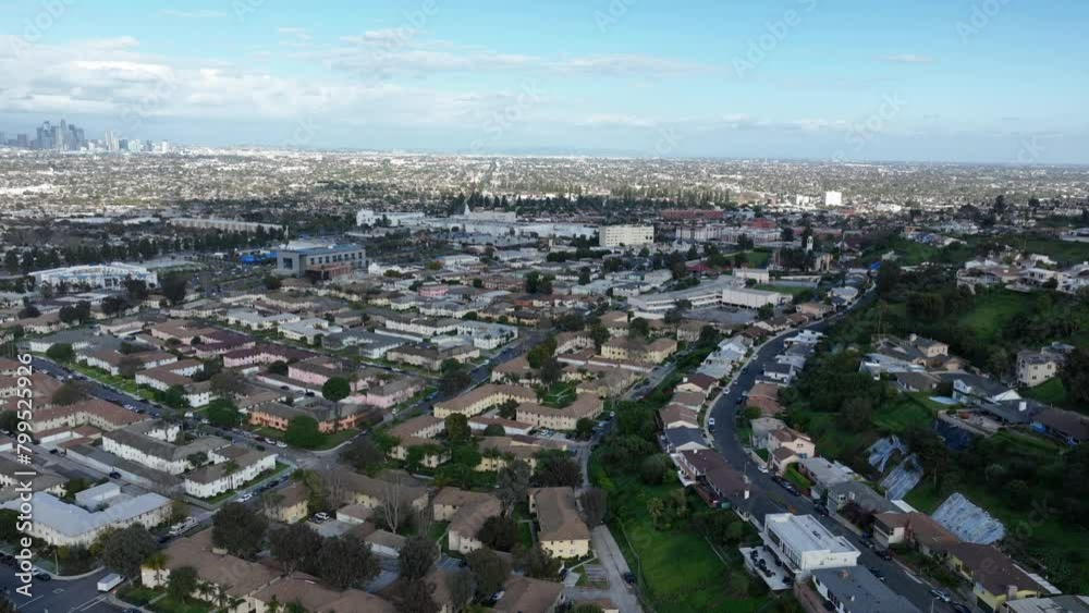 Los Angeles Downtown to Southbound Los Angeles from Baldwin Village Aerial Shot Back California 5K 50fps Los Angeles Downtown to Southbound Los Angeles from Baldwin Village Aerial Shot Back California 5K 50fps