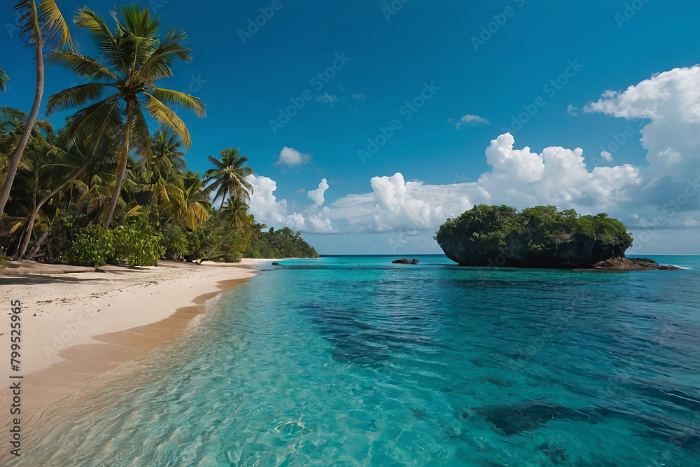 beautiful tropical beach with bright blue water